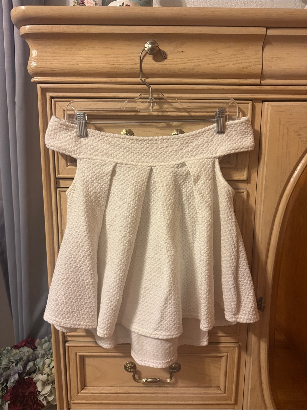 Free People White Textured Off The Shoulder Shirt